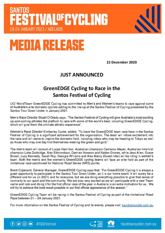 Media Release GreenEdge Cycling Team Annouced for Santos Festival of Cycling FINAL.pdf